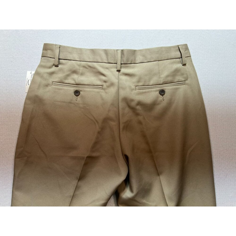 Men's Slim Fit Dress Pants Flat Front Size 31x29 Khaki Solid - Picture 12 of 13